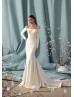 Long Sleeves Ivory Lace Satin Fashion Wedding Dress